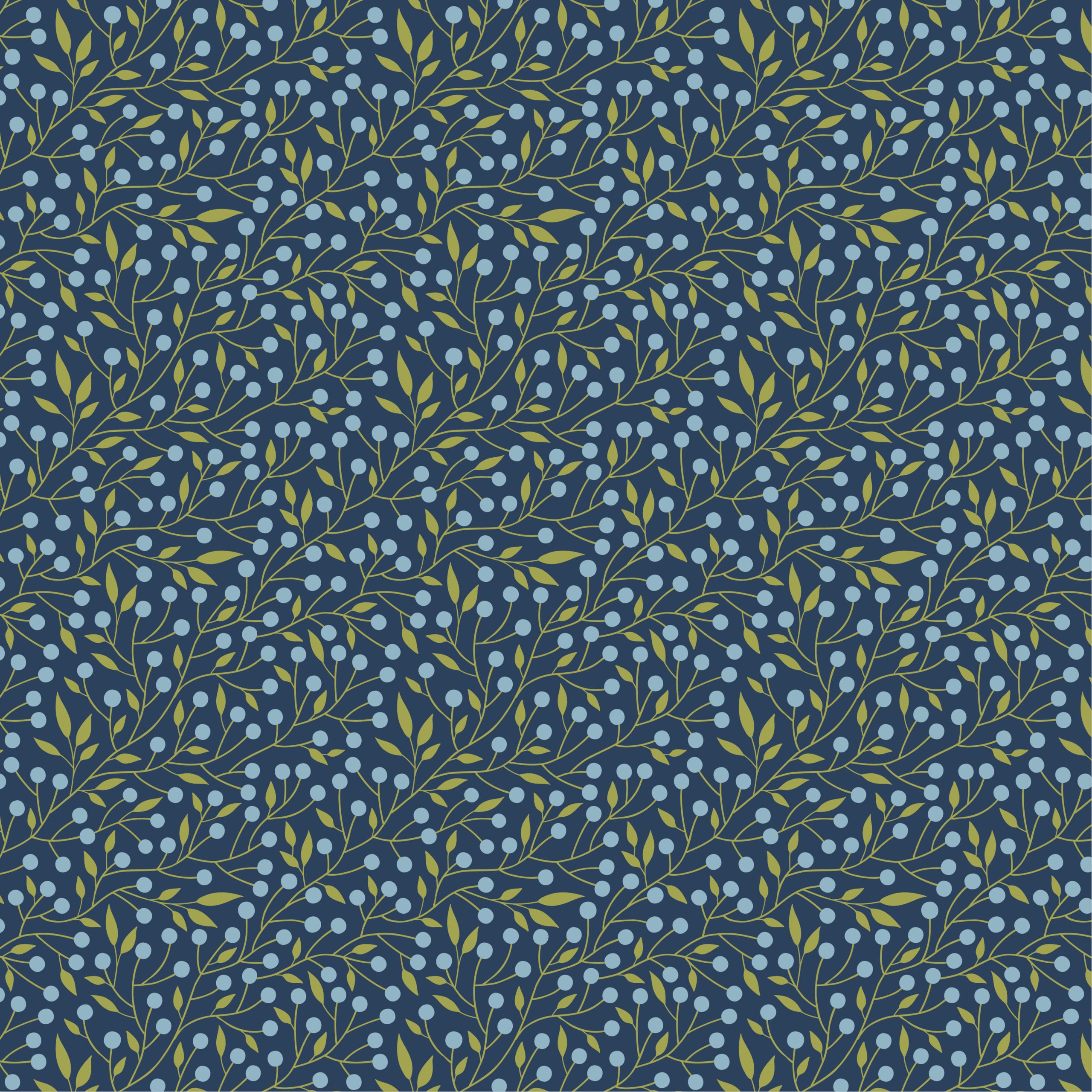 Sunshine And Chamomile Navy Berry Thicket Yardage by Lori Woods for Poppie Cotton Fabrics