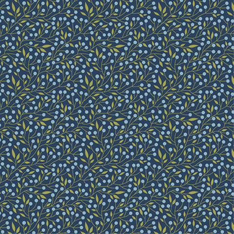 Sunshine And Chamomile Navy Berry Thicket Yardage by Lori Woods for Poppie Cotton Fabrics