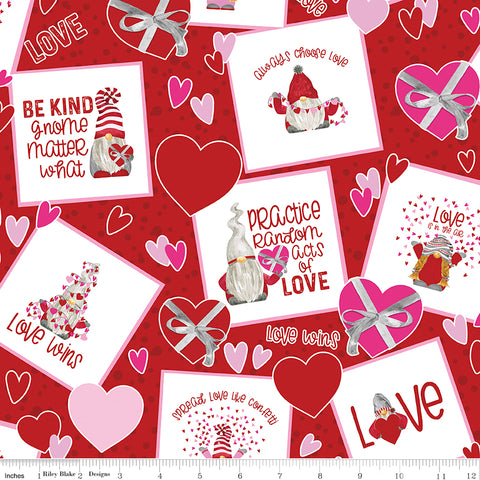 Gnomes In Love Red Main Yardage by Tara Reed for Riley Blake Designs