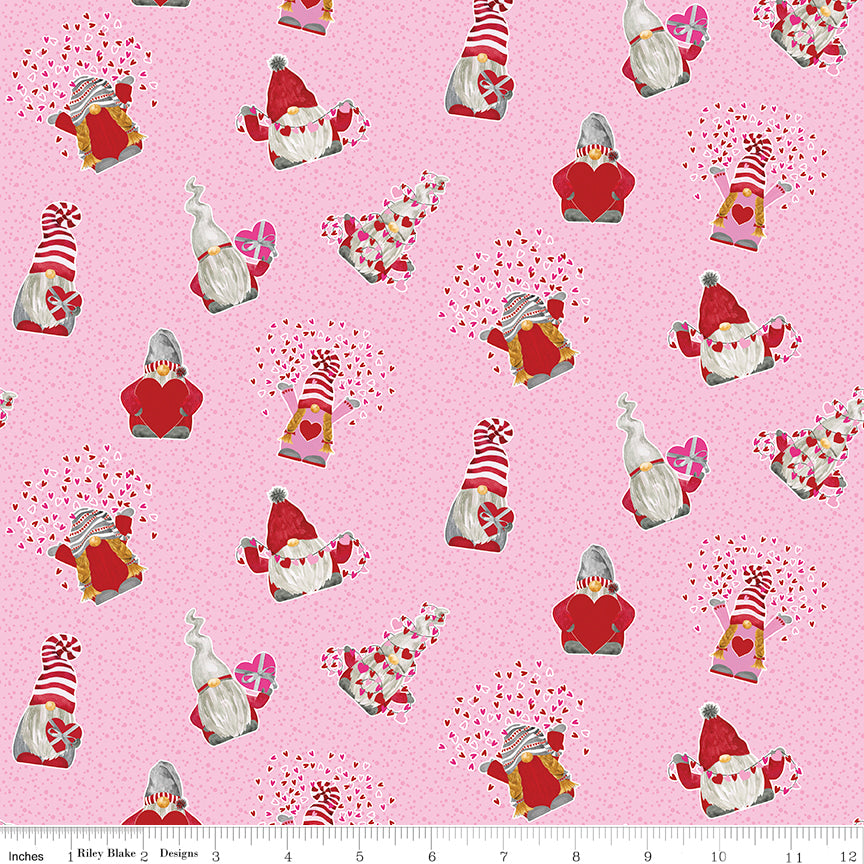 Gnomes In Love Pink Toss Yardage by Tara Reed for Riley Blake Designs
