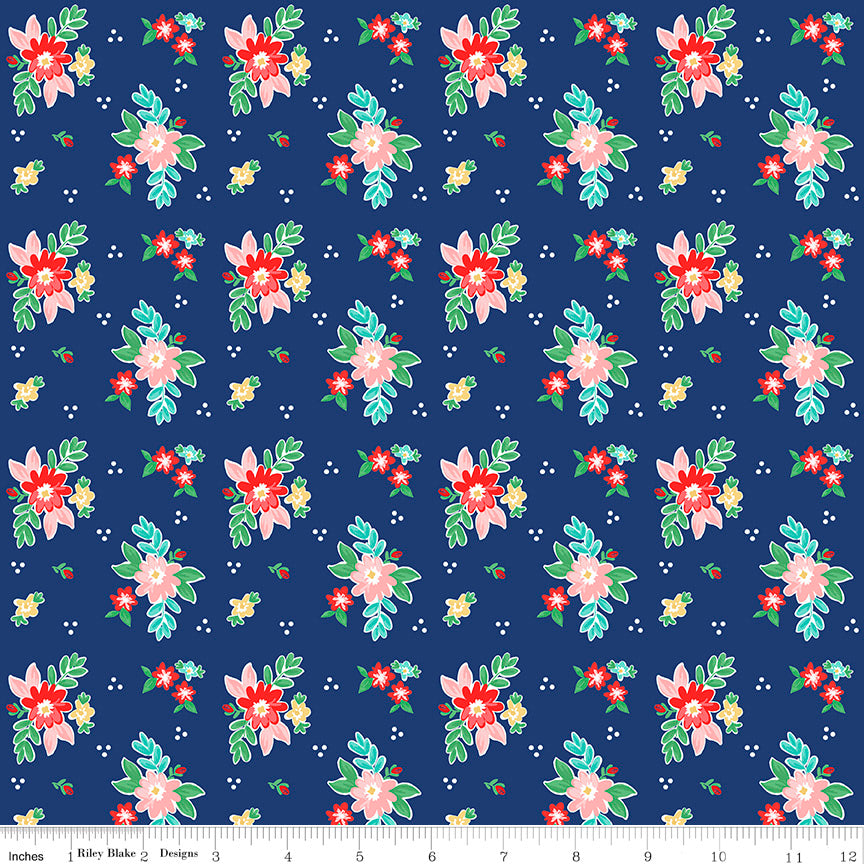 Quilt Fair Navy Floral Yardage by Tasha Noel for Riley Blake Designs