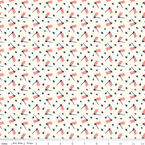 Red White & Bang! Cream Flags Yardage by Sandy Gervais for Riley Blake Designs