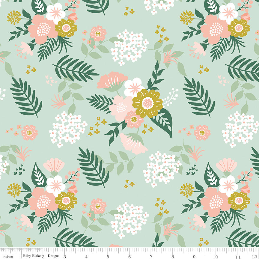 Hibiscus Mint Main Yardage by Simple Simon and Co. for Riley Blake Designs