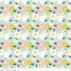 Hibiscus Mint Flowers Yardage by Simple Simon and Co. for Riley Blake Designs