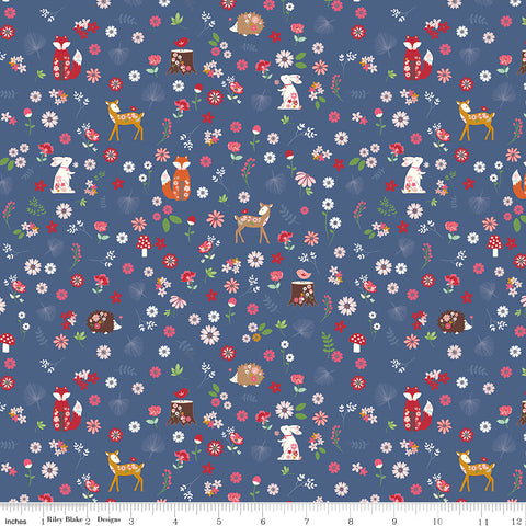 Enchanted Meadow Denim Forest Friends Yardage by Beverly McCullough for Riley Blake Designs