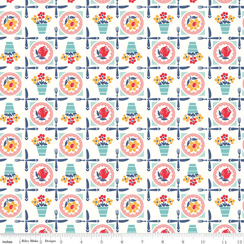 Cook Book Coral Luncheon Yardage by Lori Holt for Riley Blake Designs