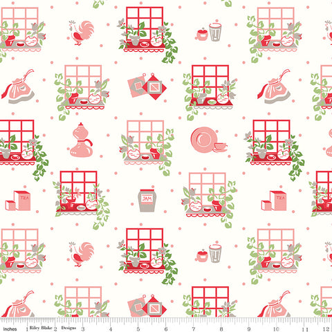 Cook Book Coral Window Yardage by Lori Holt for Riley Blake Designs