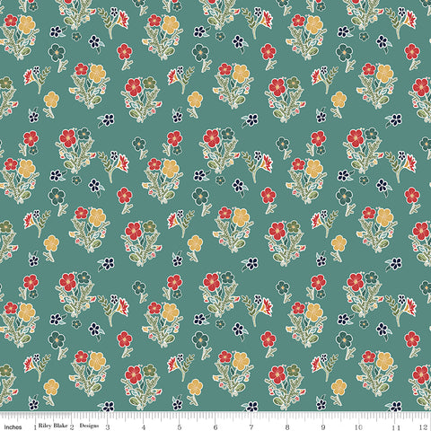 Love You S'more Teal Floral Yardage by Gracey Larson for Riley Blake Designs