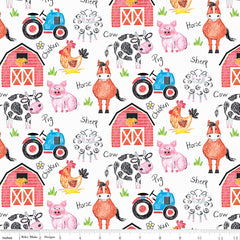 Coloring On The Farm White Main Yardage by Riley Blake Designs