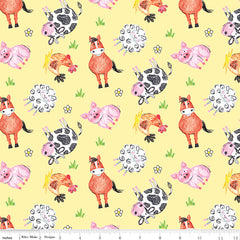 Coloring On The Farm Yellow Animals Yardage by Riley Blake Designs