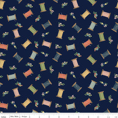 Sew Much Fun Navy Thread Spools Yardage by Echo Park Paper for Riley Blake Designs