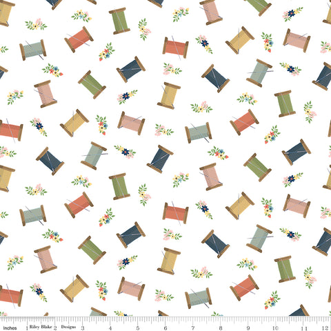 Sew Much Fun White Thread Spools Yardage by Echo Park Paper for Riley Blake Designs