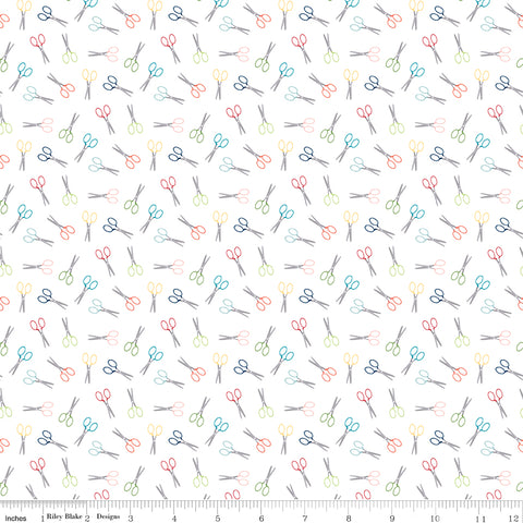 Sew Much Fun White Scissors Yardage by Echo Park Paper for Riley Blake Designs