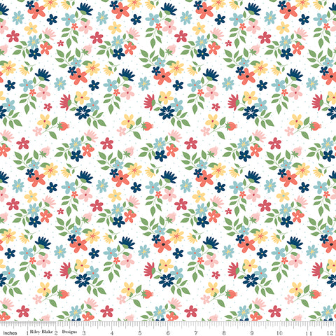 Sew Much Fun White Floral Yardage by Echo Park Paper for Riley Blake Designs