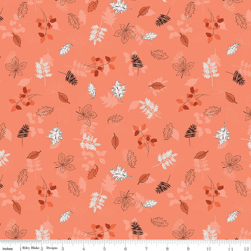 Maple Salmon Leaves Yardage by Gabrielle Neil Design for Riley Blake Designs