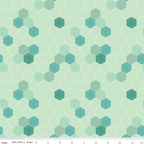 Daisy Fields Mint Honeycomb Yardage by Beverly McCullough for Riley Blake Designs
