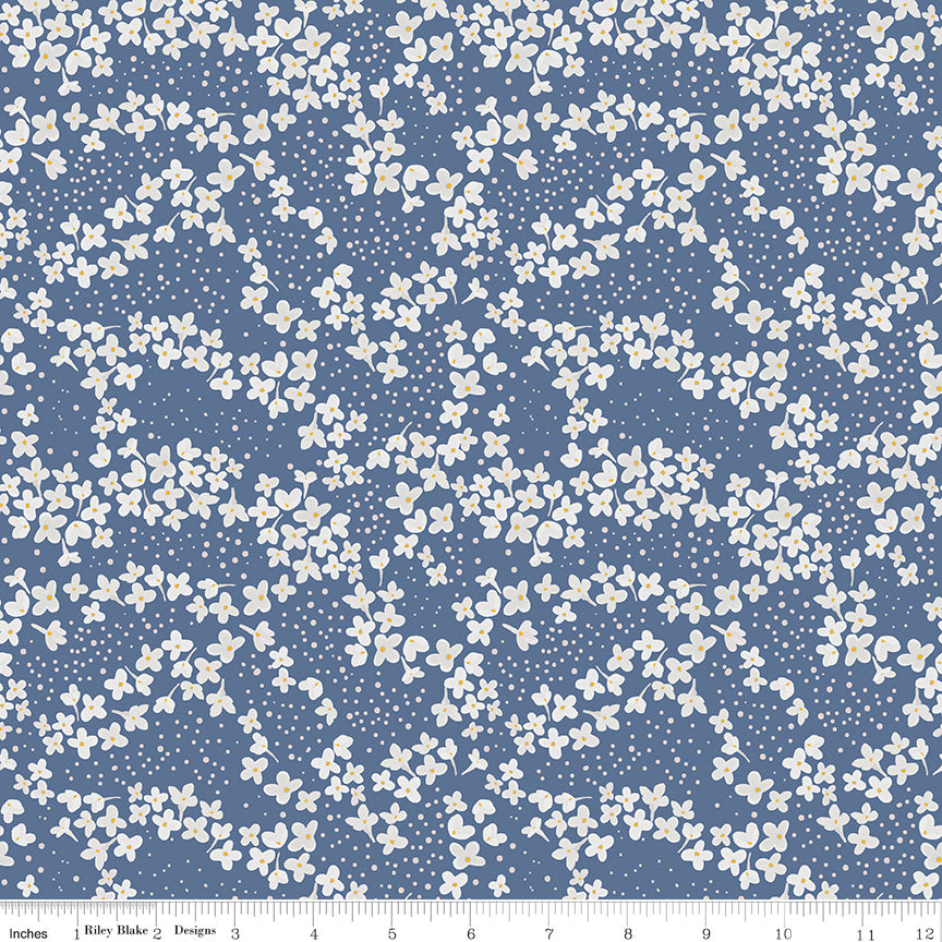With A Flourish Denim Blossoms Yardage by Simple Simon and Co. for Riley Blake Designs