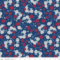 Land Of The Brave Navy Floral Yardage by My Mind's Eye for Riley Blake Designs