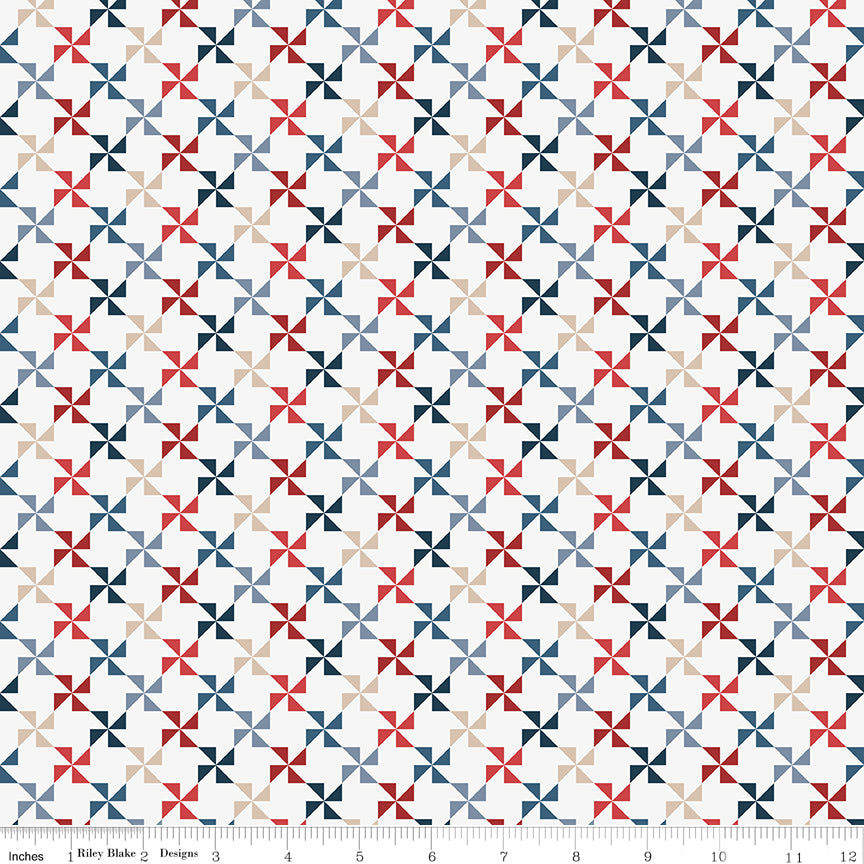 Red White And True Off White Pinwheels Yardage by Dani Mogstad for