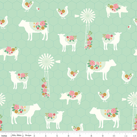 Sweet Acres Mint Farm Yardage by Beverly McCullough for Riley Blake Designs
