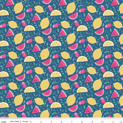 I'd Rather Be Glamping Blue Fruit Yardage by Dani Mogstad for Riley Blake Designs