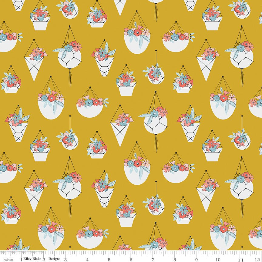Petals and Pots Mustard Pots Yardage by Gabrielle Neil for Riley Blake Designs