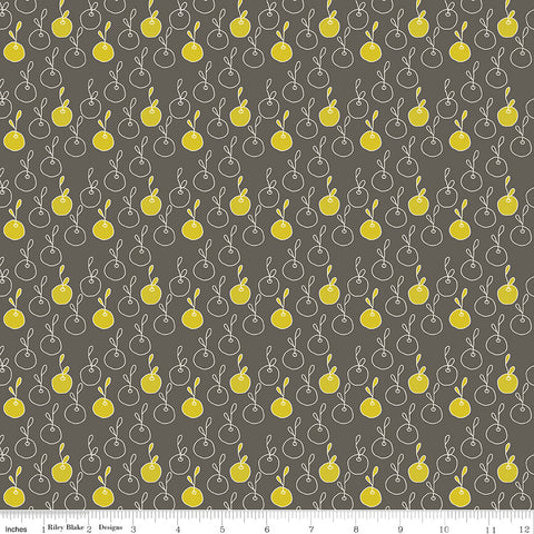 On The Bright Side Graphite Apples Yardage by Sandy Gervais for Riley Blake