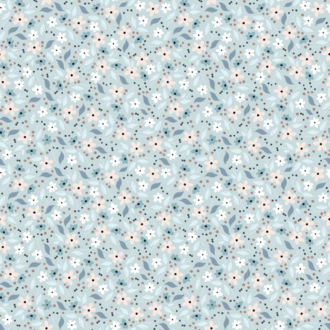 House and Home Blue Cicely Yardage by Lori Woods for Poppie Cotton Fabrics