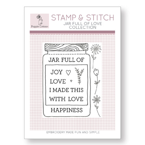 Stamp and Stitch Jar Full of Love Embroidery Stamp by Poppie Cotton