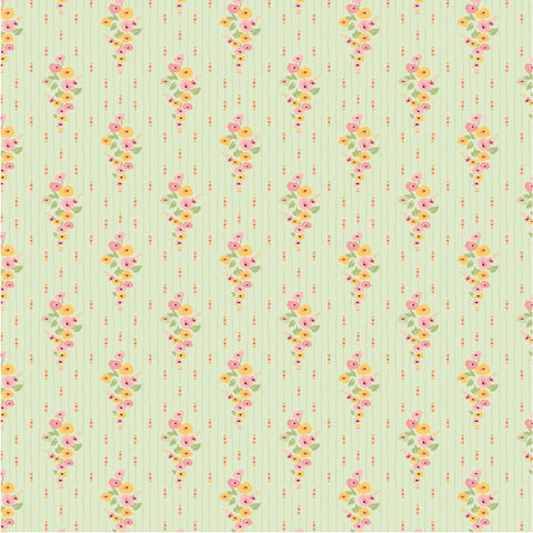 Hollyhock Lane Mint Love At Home Yardage by Lori Woods for Poppie Cotton Fabrics