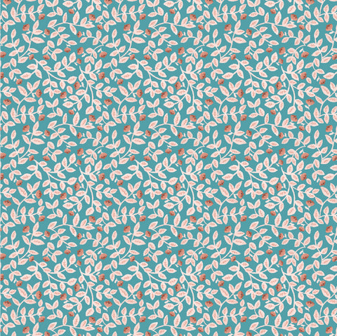Goose Creek Gardens Teal Meadow Leaves Yardage by Lori Woods for Poppie Cotton Fabrics