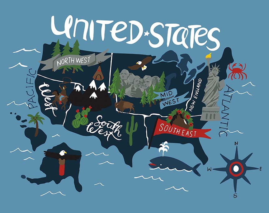 Celebrate America Blue United States Map Panel by Echo Park Paper Co. for Riley Blake Designs