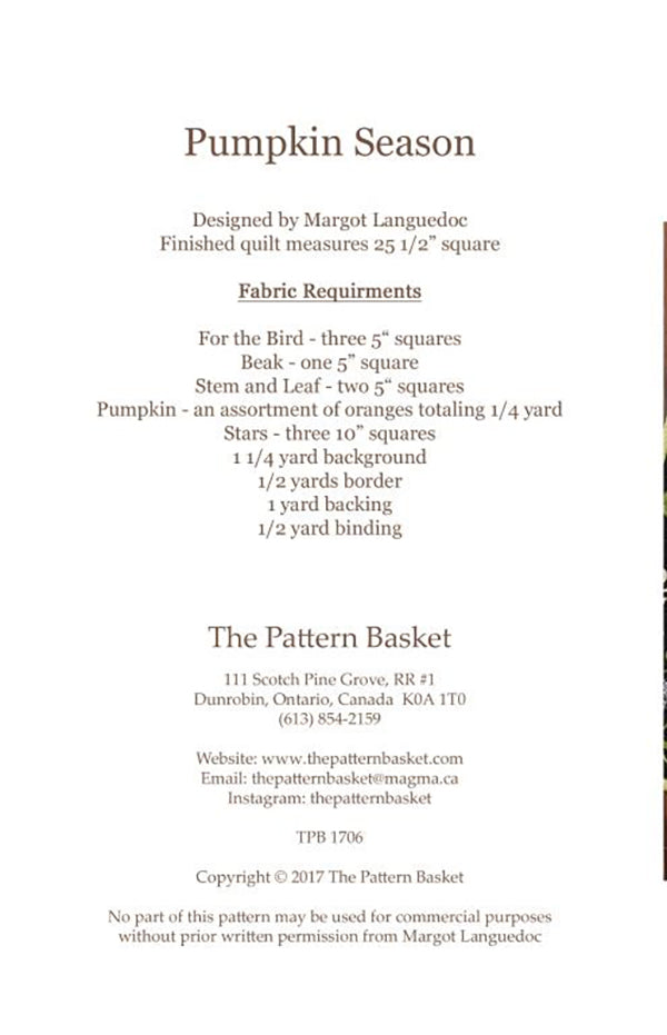 Pumpkin Season Mini Quilt Pattern by The Pattern Basket
