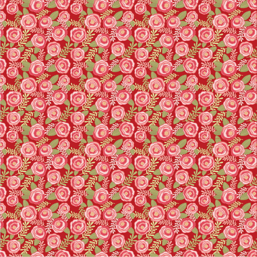 Kaisley Rose Red Rosalie Yardage by Lori Woods for Poppie Cotton Fabrics