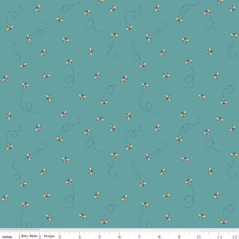 Daisy Fields Teal Sparkle Bees Yardage by Beverly McCullough for Riley Blake Designs
