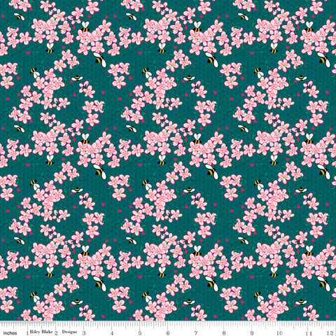 Mint For You Teal Sparkle Floral Yardage by Melissa Mortenson for Riley Blake Designs