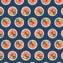 Betsy's Sewing Kit Blue Strawberry Pie Yardage by Lori Woods for Poppie Cotton Fabrics