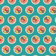 Betsy's Sewing Kit Teal Strawberry Pie Yardage by Lori Woods for Poppie Cotton Fabrics