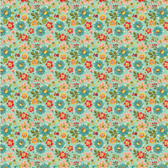 Betsy's Sewing Kit Teal Tossed Blooms Yardage by Lori Woods for Poppie Cotton Fabrics