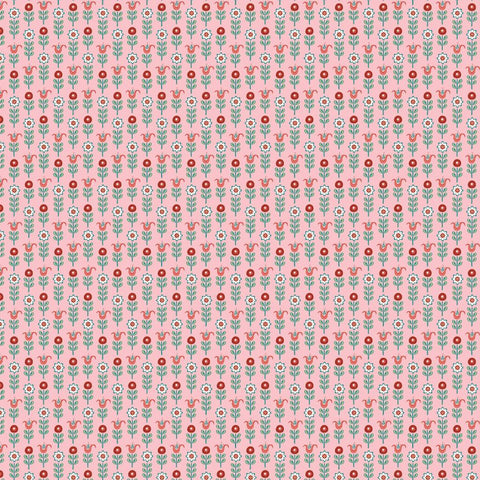 Chick-A-Doodle Doo Pink Tulip Row Yardage by Lori Woods for Poppie Cotton Fabrics