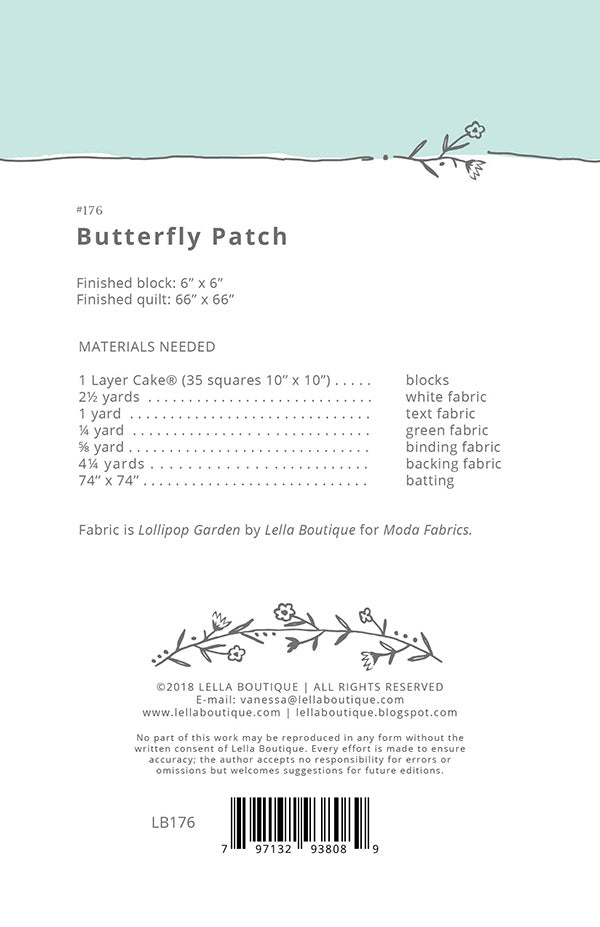 Butterfly Patch Quilt Pattern by Lella Boutique