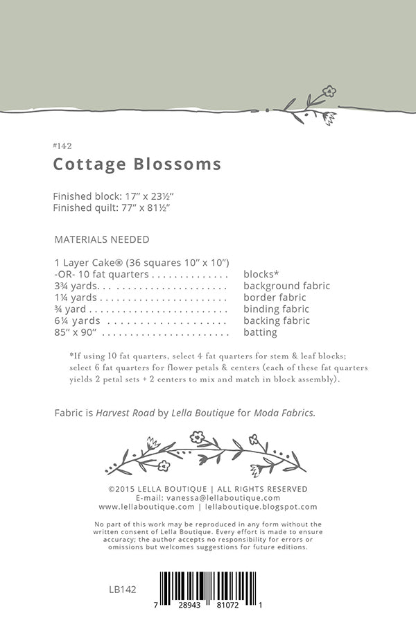 Cottage Blossoms Quilt Pattern by Lella Boutique
