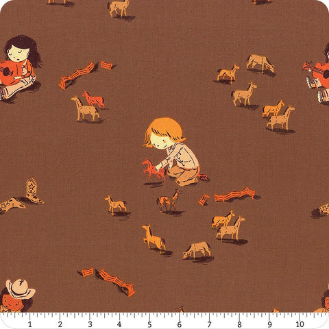 Far Far Away 3 Cocoa Play Horses Yardage by Heather Ross for Windham Fabrics