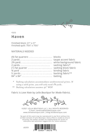 Haven Quilt Pattern by Lella Boutique