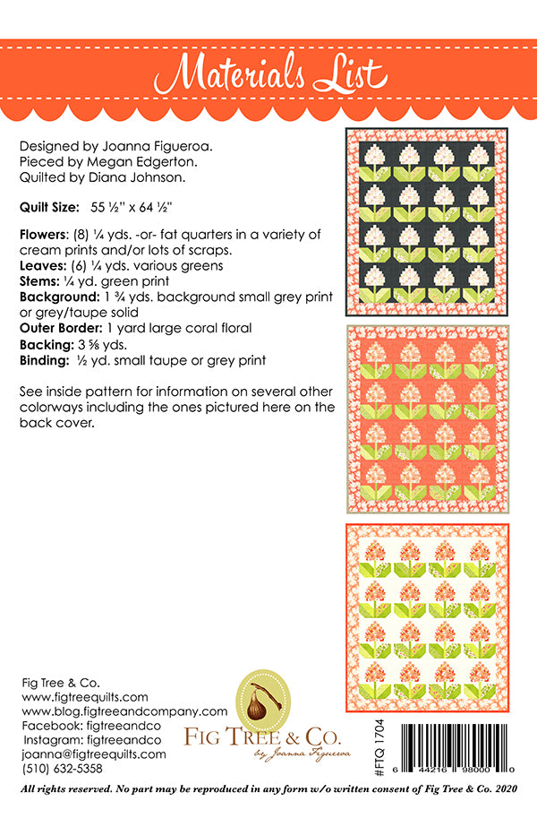 Hydrangeas Quilt Pattern by Fig Tree & Co.