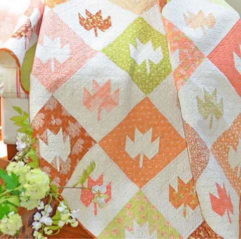 Cinnamon & Cream Leaf Checkerboard Quilt Kit