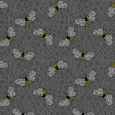 Sunny Bee Grey Bee And Comb Yardage by Andover Fabrics for Andover Fabrics