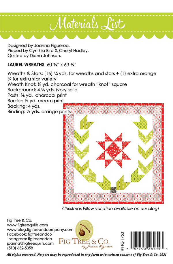 Laurel Wreaths Quilt Pattern by Fig Tree & Co
