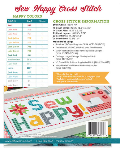Sew Happy Cross Stitch Pattern by Lori Holt of Bee in my Bonnet