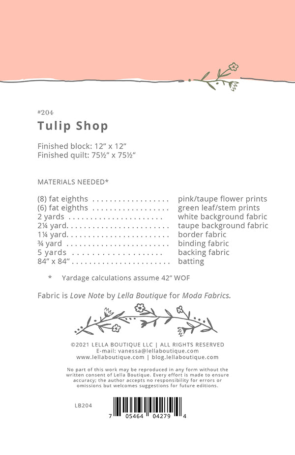 Tulip Shop Quilt Pattern by Lella Boutique